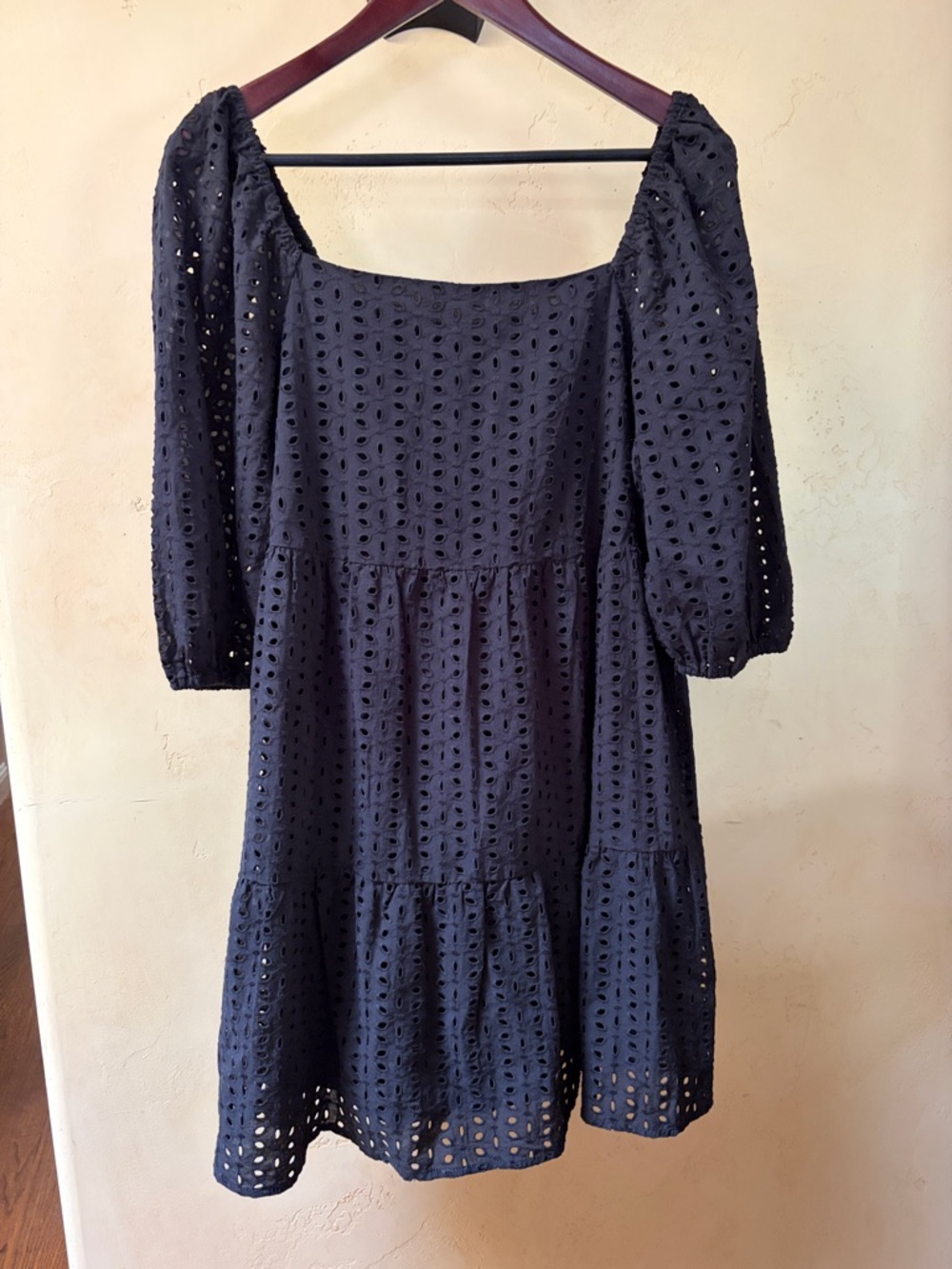 Sz L Sanctuary Black Eyelet Puff Sleeve Lined Mini Dress